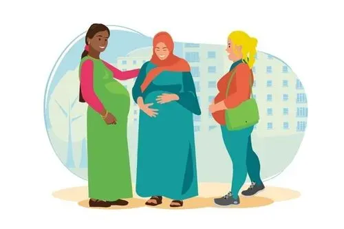 Three pregnant women talking to each other.