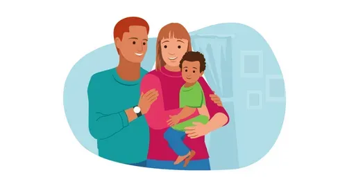man and woman with a child