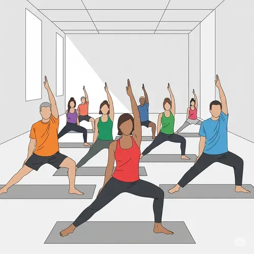 Yoga instructor, Shirley, is smiling at the camera. Shirley is a mixed-race woman with shoulder length curly, black hair. She is holding a green yoga mat and is pictured against a red background. 