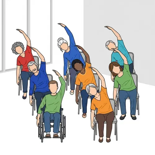 A group of older adults taking part in a seated yoga class