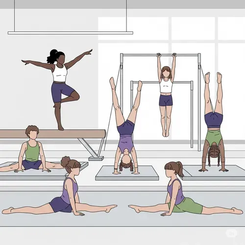 Animated picture of children using different gymnastics equipment 