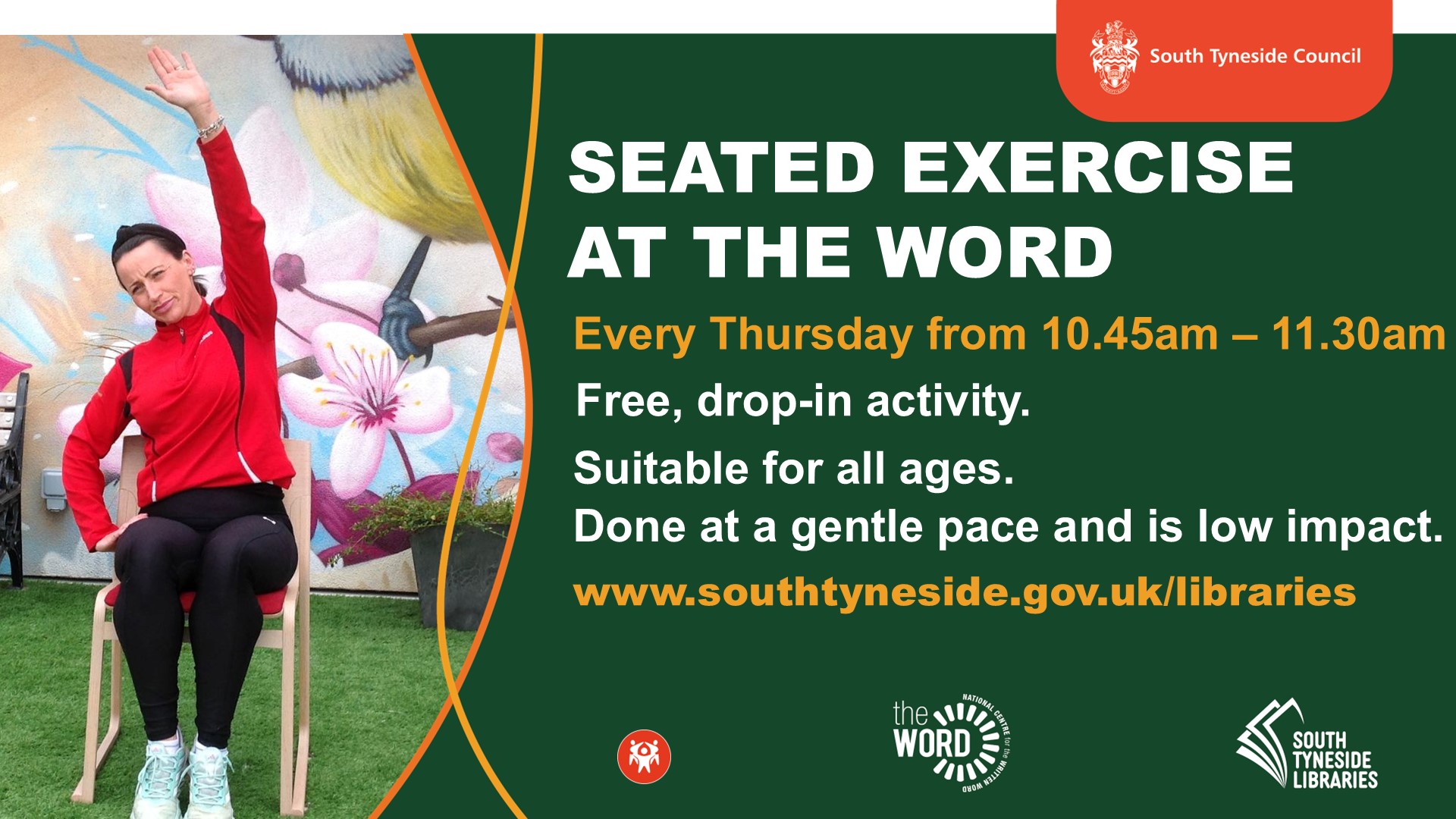 Seated Exercise at the Word, every Thursday from 10:45 to 11:30am