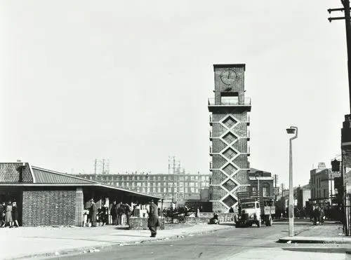1951 view of the Chrisp Street Clock Tower