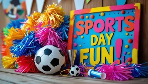 sports day sign and football