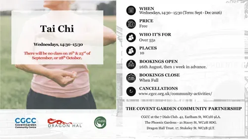 Tai Chi classes on a wednesday. 