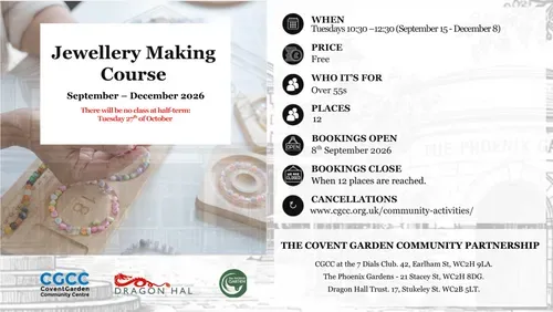Jewellery making course, cgcc at the seven dials club, 15th of September 2026
