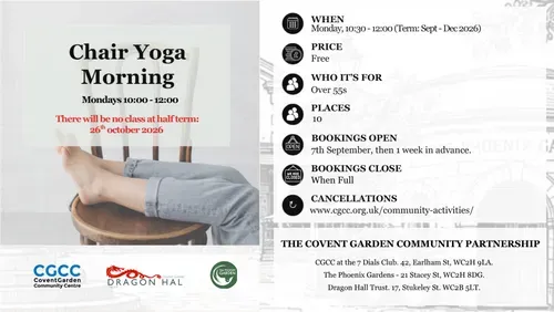 Chair yoga, Mondays, 10:30 am at CGCC 7 dials club 