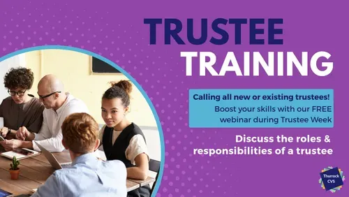 An infographic style graphic advertising the Trustee Training event