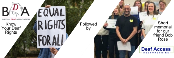 Banner showing BDA and Deaf Access Bedfordshire logos