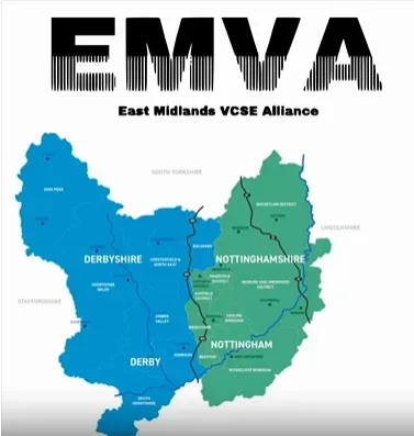 EMVA logo with a map below it