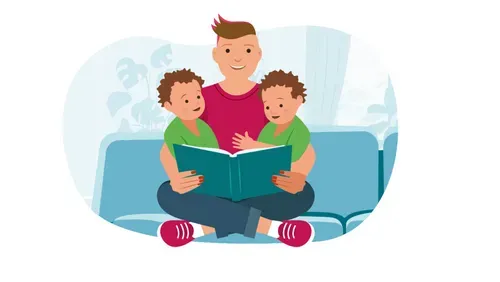 Adult reading to twins sitting on lap