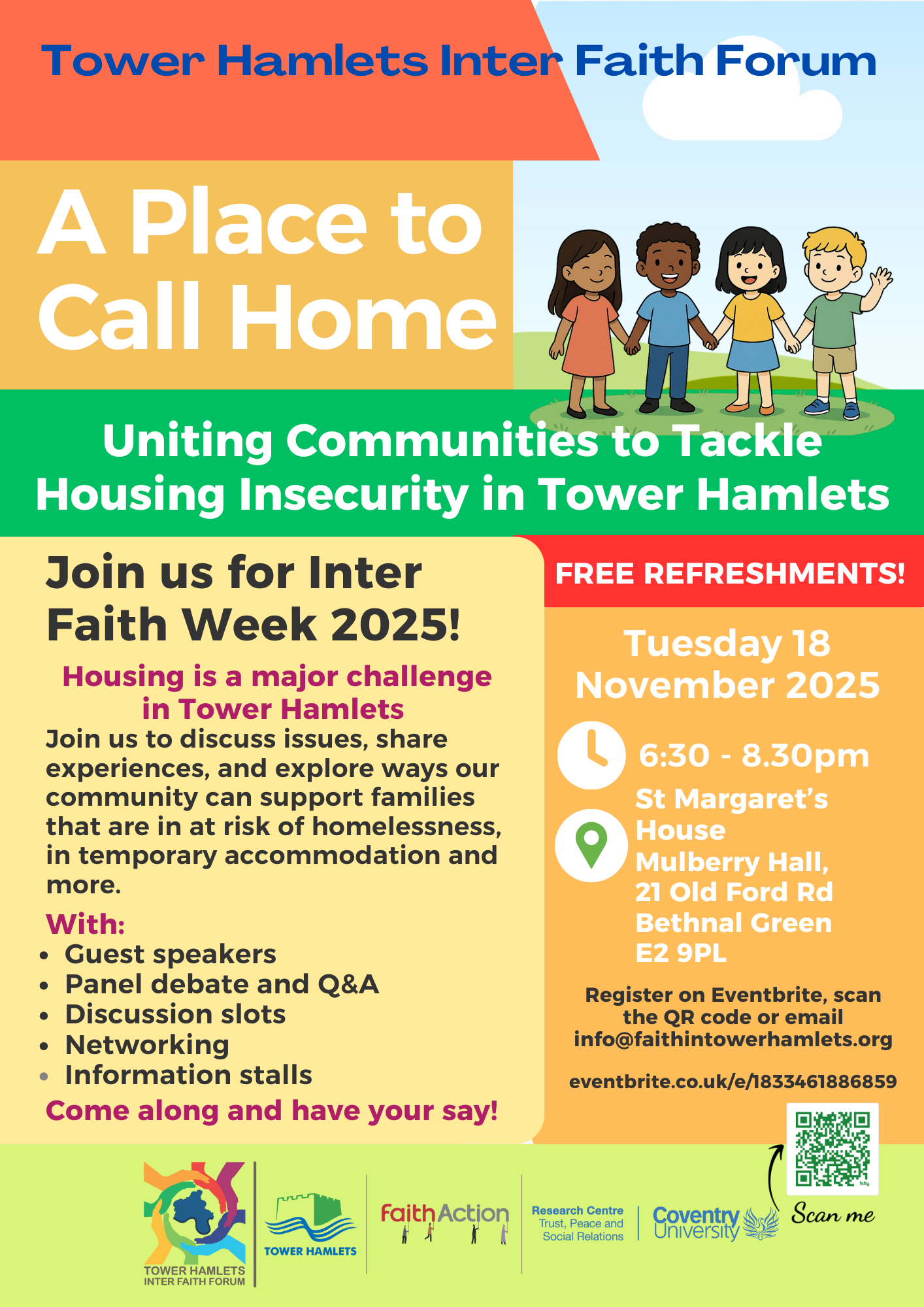 The image is a flyer with the details of an Interfaith forum meeting taking place on 18th November