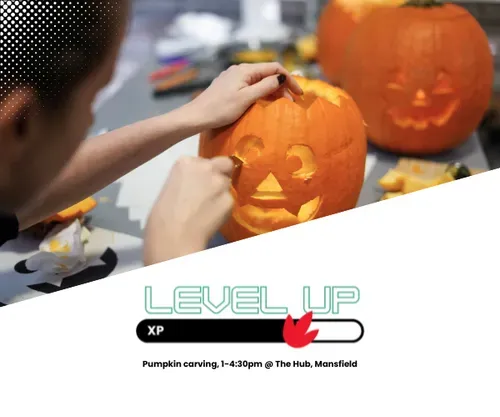 young person carving a face into a pumpkin