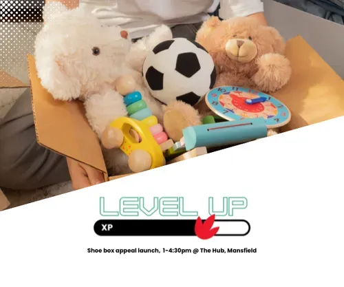 Toy donations in a cardbord box