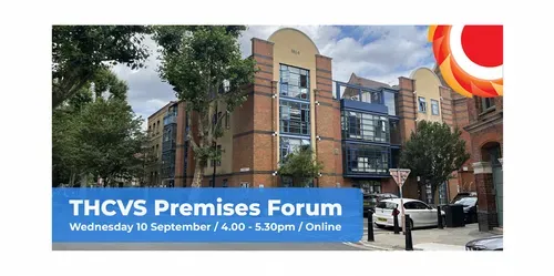 Photograph of St Hilda's East Community Centre. THCVS premises Forum. Wednesday 10 September / 4.00 to 5.30pm. THCVS logo in the top right hand corner.