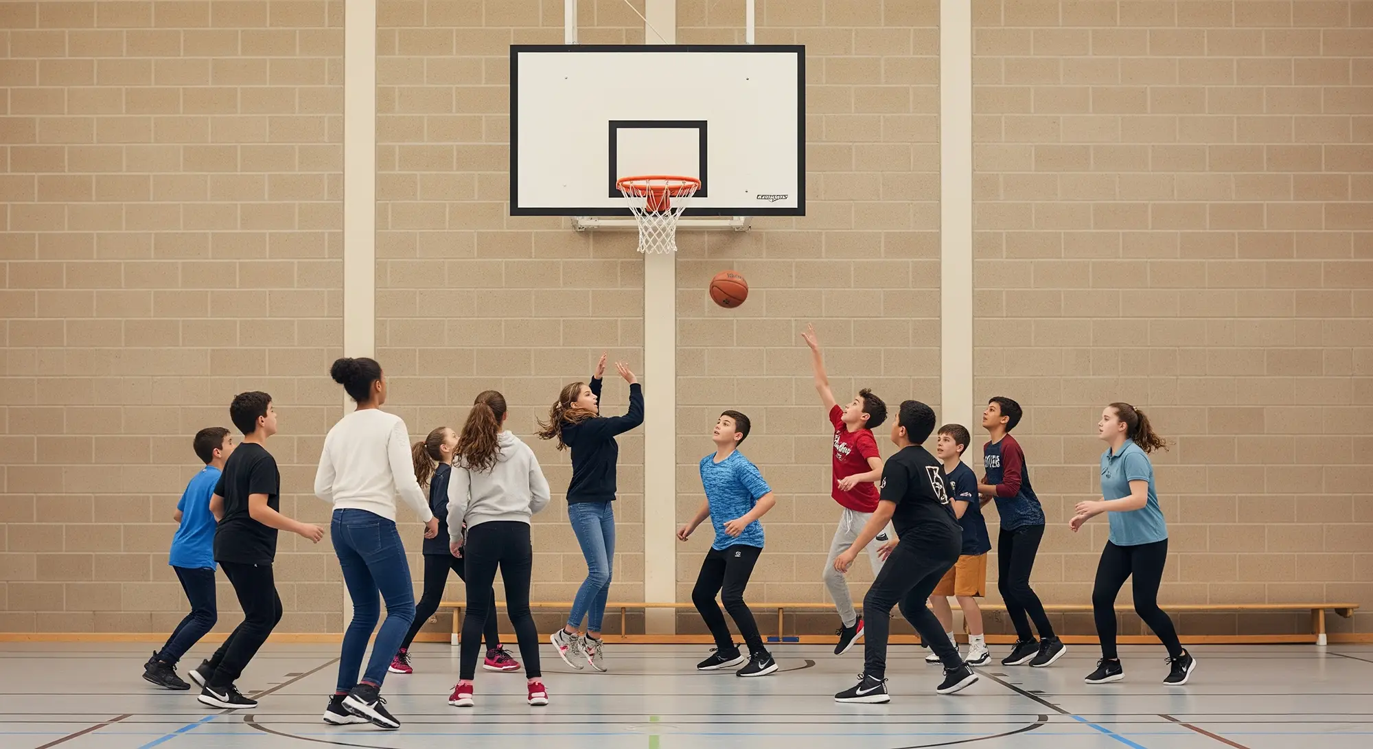 Older children playing basketball
