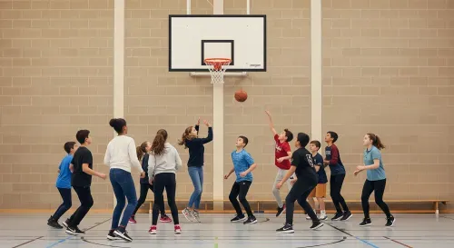 Older children playing basketball