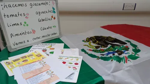 Four people in a Spanish conversation group