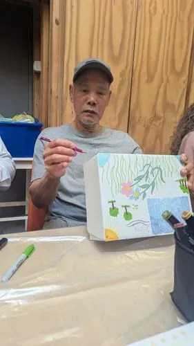 a lady drawing a 70s outfit